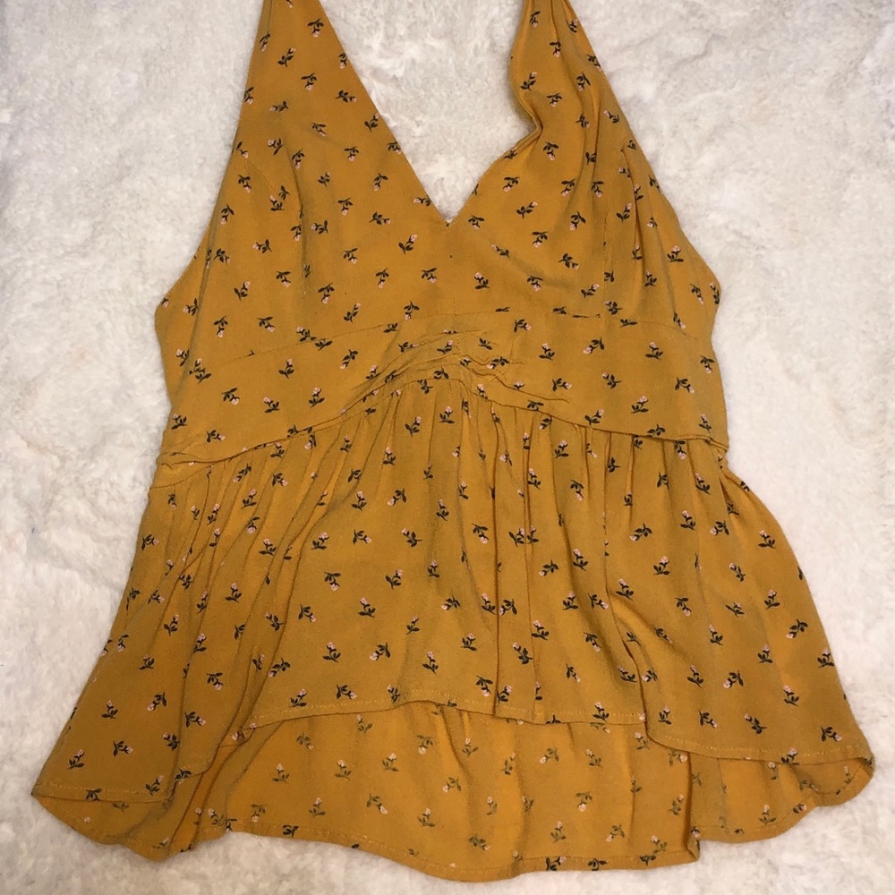 Yellow tie around the neck shirt